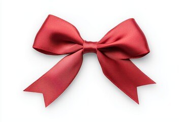 Fototapeta premium A red ribbon bow is shown on a white background