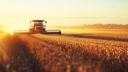 Fototapeta premium A modern harvester cutting through a field of corn during harvest season