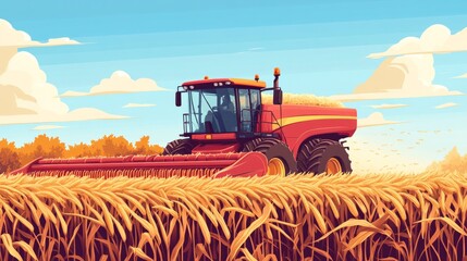 Obraz premium A modern harvester cutting through a field of corn during harvest season