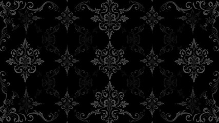 Elegant black damask pattern background with intricate floral motifs and ornate scrolls, luxury, dark