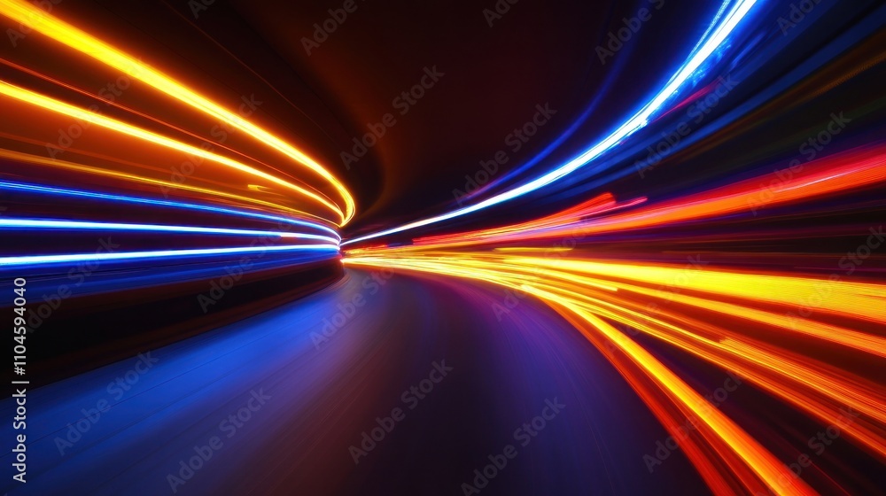 Poster a dynamic image of colorful light trails suggesting motion and speed.