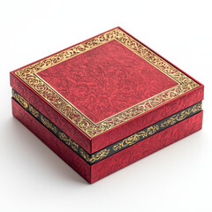 Fototapeta premium traditional red gift box with intricate gold border design, perfect for special occasions and celebrations. elegant pattern adds touch of luxury and sophistication to presentation