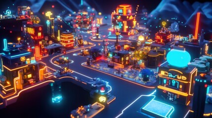 Obraz premium Vibrant Neon Cityscape with Futuristic Buildings and Lighting Effects