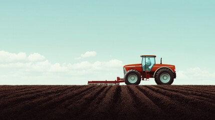 Obraz premium A plow attached to a modern tractor, cutting deep furrows into rich black soil