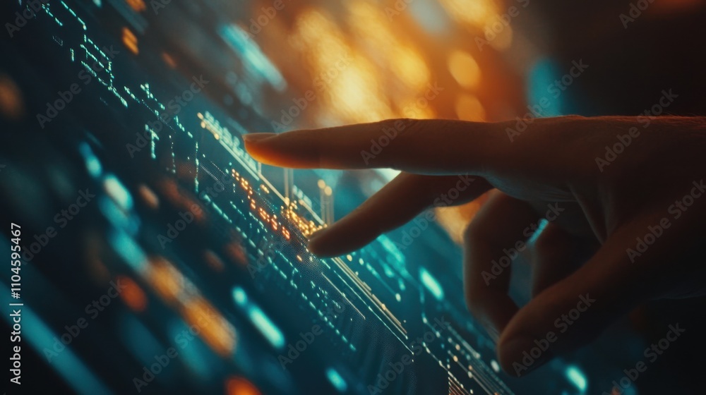 Poster futuristic interaction with digital interface and touchscreen technology
