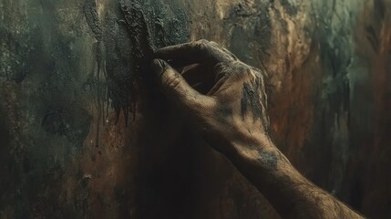 Close-up of Artistic Hand Touching Textured Abstract Surface