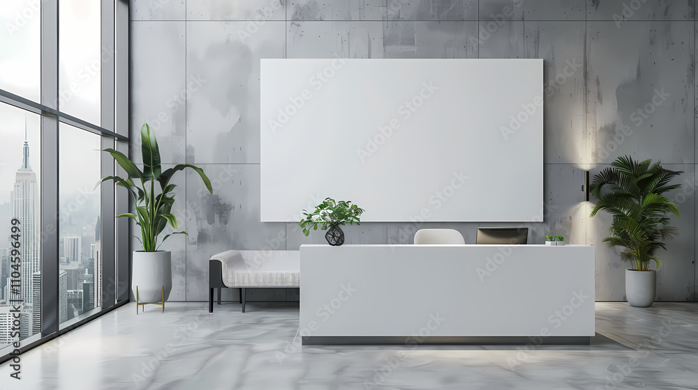 Poster modern lobby reception area with large blank canvas mockup