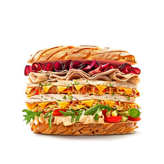 Vibrant Turkey Sandwich with Golden Bread Layers and Fresh Colorful Ingredients Perfect for Food Photography and Culinary Presentation