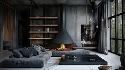 Modern Rustic Living Room with Elegant Fireplace and Cozy Decor