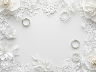 Elegant White Wedding Invitation Frame with Lace and Rings