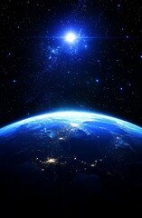 Obraz premium Earth from Space Blue White Planet Stars Halo Galactic Connection