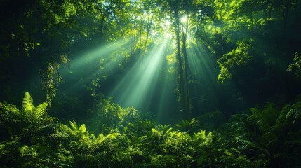 Obraz premium Sunlight Through the Forest Canopy