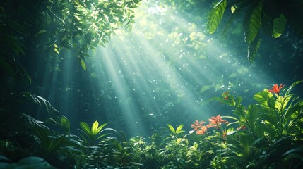 Sunbeams Through Rainforest Canopy