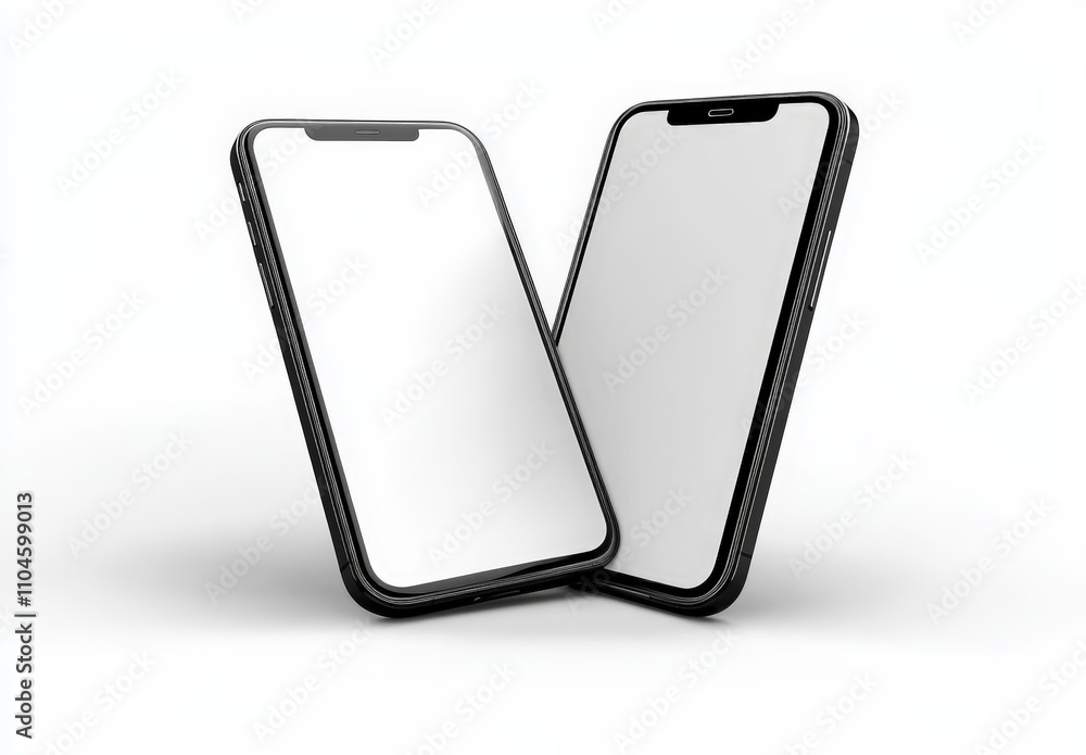 Poster modern smartphones floating minimalist design sleek black frames white screens diagonal futuristic d