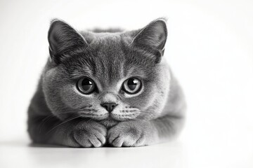 Sweet gray cat gazing into the camera with a playful expression.