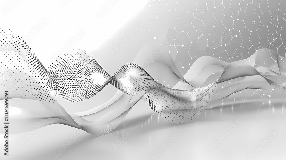 Poster fluid silver abstract: elegant grayscale waves ripple across a minimalist backdrop, creating a sophi