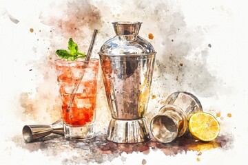 A set of cocktails on a bar, including refreshing lemonade and other sweet drinks with straws and mint garnish, in a relaxed setting.