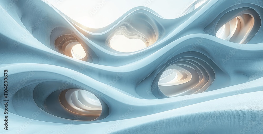 Poster futuristic abstract white background with curved lines and 3d rendering