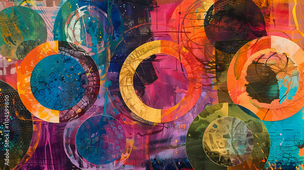 Aufkleber vibrant abstract circles: a captivating burst of color and texture. overlapping circles in a dynamic