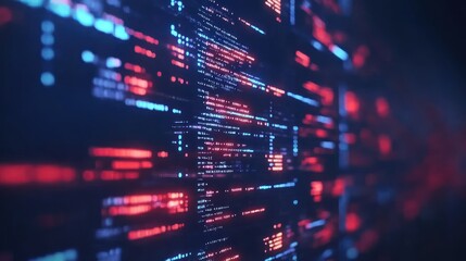 Naklejka premium Abstract digital data stream with glowing blue and red elements, representing technology.