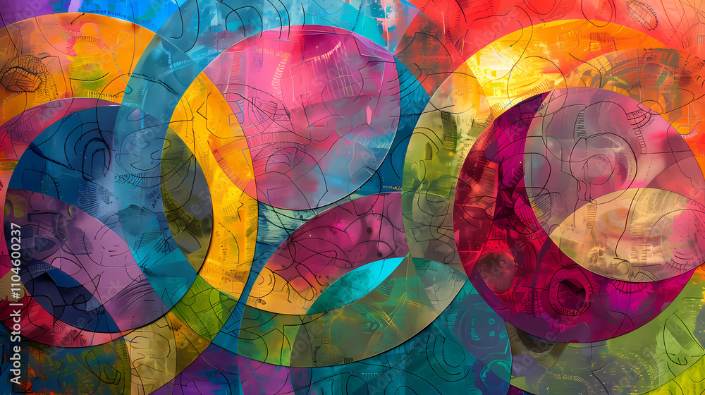 Aufkleber vibrant abstract circles: a mesmerizing explosion of color and texture. overlapping circles in a kal