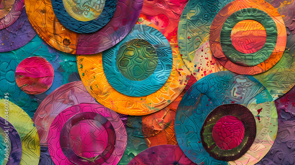 Aufkleber vibrant abstract circles: a mesmerizing tapestry of colorful circles, each a unique blend of hues an