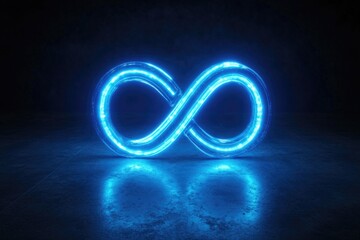 Glowing blue infinity symbol on dark floor