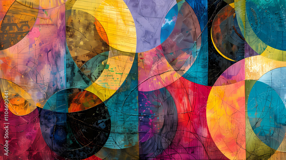 Aufkleber vibrant abstract circles: a captivating interplay of color and form. overlapping circles in a kaleid