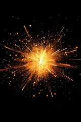 A burst of fireworks in the dark sky, creating a dazzling display with bright lights and sparkles.