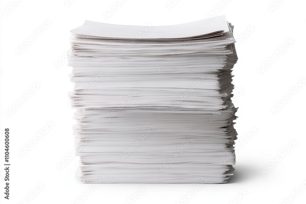 Poster Large stack of blank paper sheets on white background