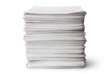 Large stack of white printer paper isolated on white background