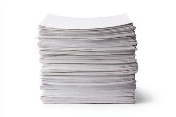 Large stack of blank white paper sheets isolated on white background