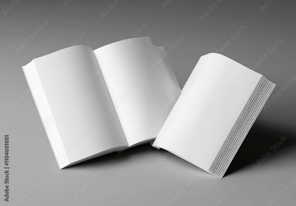 Poster minimalist open white books mockup on gray background 3d rendering