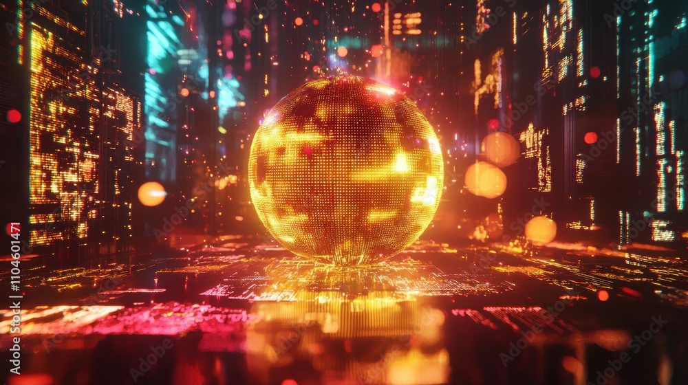 Poster futuristic dynamic globe projection data-driven visual art in a digital environment
