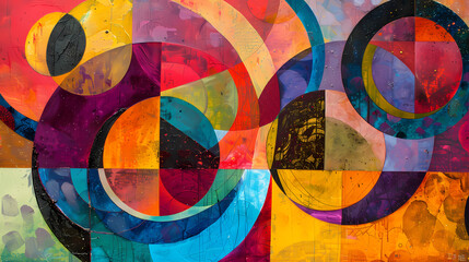 Abstract Vibrant Circles: A captivating abstract artwork featuring a dynamic composition of vibrant circles and geometric shapes in a rich palette of colors.