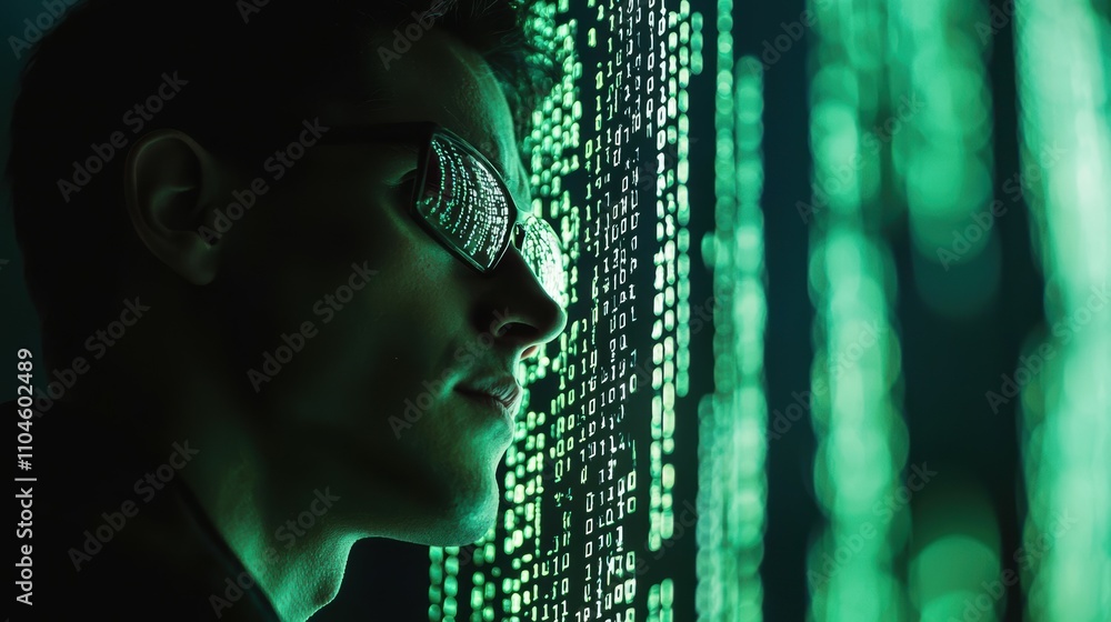 Poster high-tech environment cybersecurity expert's analysis of encrypted data