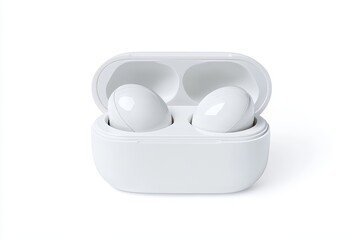Sleek white wireless earbuds in charging case