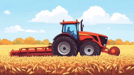 Obraz premium A tractor with a large tiller attachment cultivating a freshly harvested field