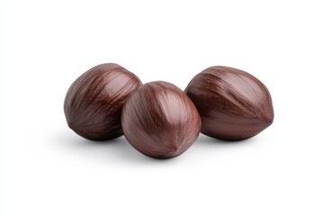 Fototapeta premium Three chocolate truffle bonbons on white background