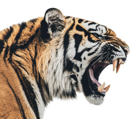 Majestic tiger roaring in fierce display, cut out - stock png. © Mr. Stocker