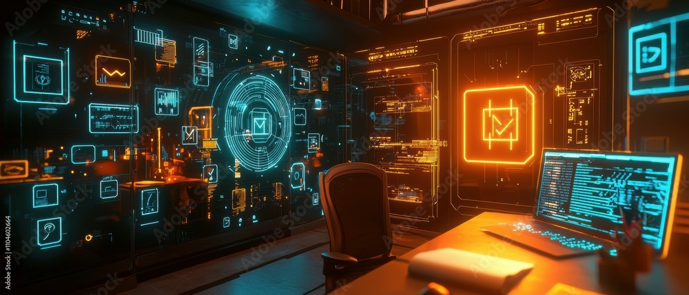 Poster exploring data encryption in a tech environment futuristic cybersecurity insights