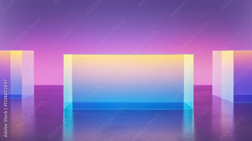 Poster Abstract scene with translucent blocks and a gradient background.