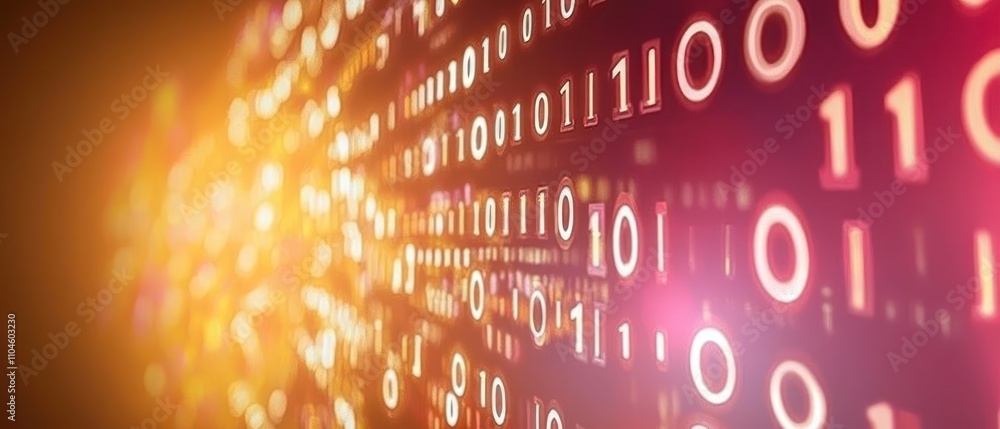 Poster abstract representation of binary code with a glowing background, symbolizing digital technology.