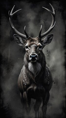 Dramatic Photography of Deer with Antlers in Dark Abstract Settings for High Contrast Wildlife Art