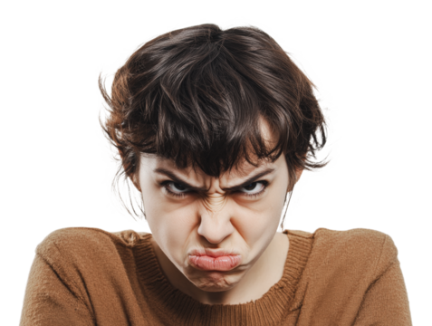 Expression of frustration captured in a close-up, cut out - stock png.