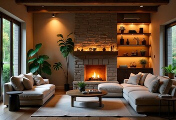 living room with fireplace