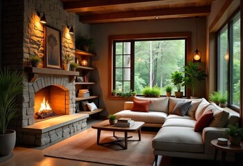 living room with fireplace