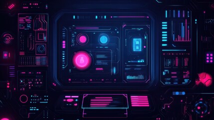 Futuristic Digital Interface with Neon Elements and Data Visualization