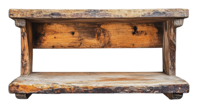 Rustic wooden shelf with natural finish, cut out - stock png.