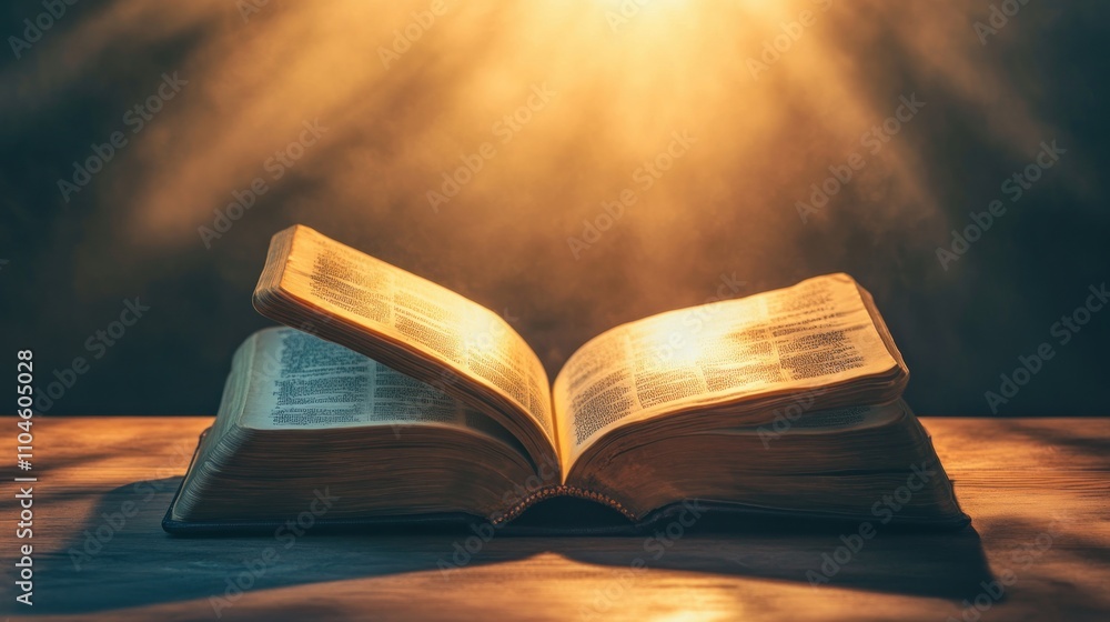 Poster an open book illuminated by soft light, symbolizing knowledge and enlightenment.